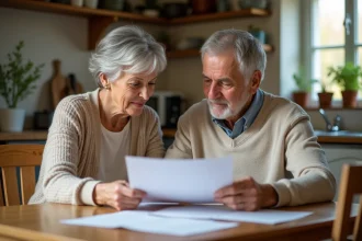 Aidante familiale aidant un proche âgé à comprendre un formulaire d'évaluation à domicile