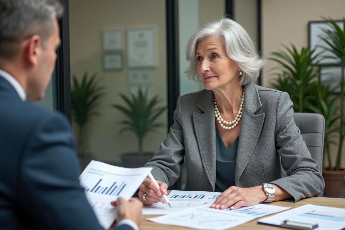 Femme fonctionnaire senior consultant un conseiller financier pour optimiser ses avantages de retraite
