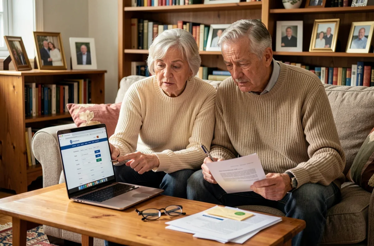 Couple de retraités consultant le site des impôts en ligne pour comprendre la nouvelle taxe