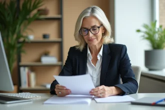 Femme d'affaires confiante travaillant au bureau