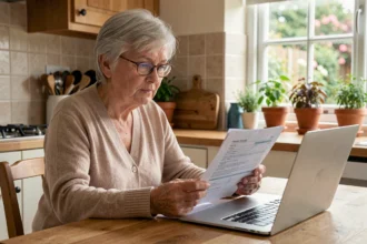 Femme âgée consultant des documents d'aides financières pour le maintien à domicile en 2026