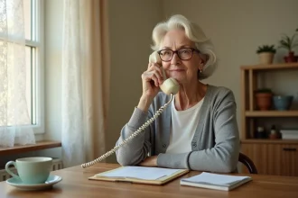 Une femme âgée téléphone depuis son appartement marseillais pour contacter l'association Le Fil des Ans