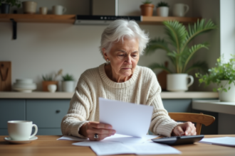 Femme de 60 ans réfléchissant à ses économies à la maison
