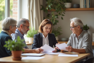 Femme d'âge moyen avec ses parents dans une cuisine lumineuse