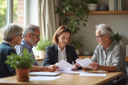 Femme d'âge moyen avec ses parents dans une cuisine lumineuse