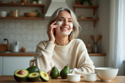 Femme appliquant un masque anti-rides naturel sur son visage