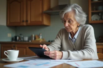 Femme senior concentrée sur ses papiers de pension