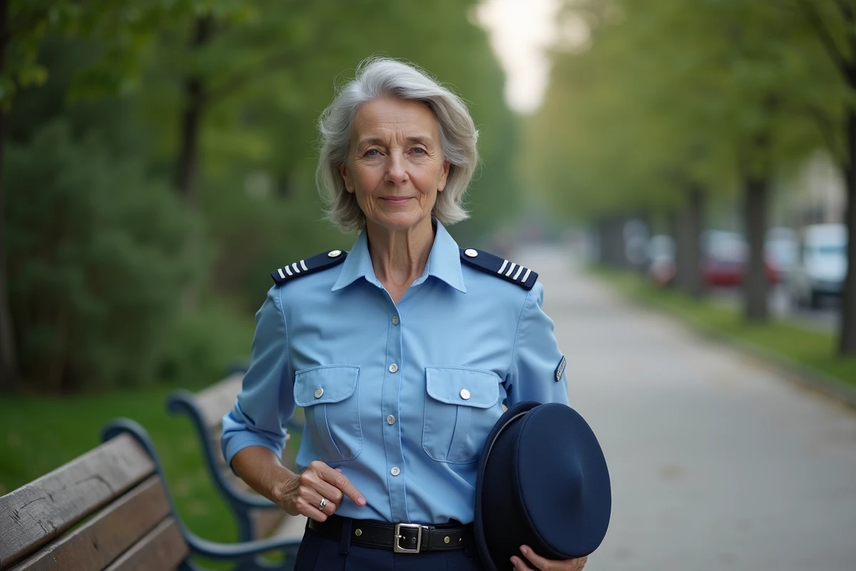 Sousofficier de gendarmerie dans un parc urbain