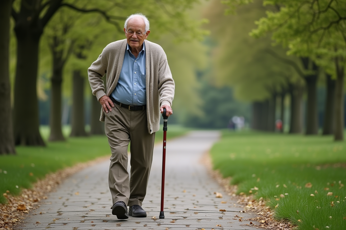 Homme âgé marchant dans un parc belge