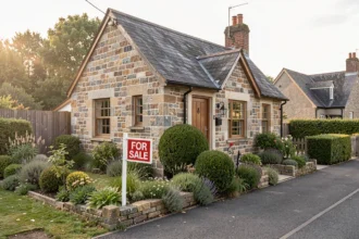Maison de campagne en pierre mise en vente avec son jardin