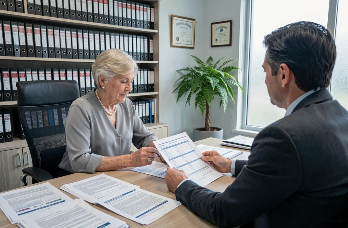 Retraitée consultant un conseiller fiscal à propos de la nouvelle taxe sur les pensions