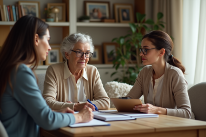 Femme âgée lisant dans un salon chaleureux