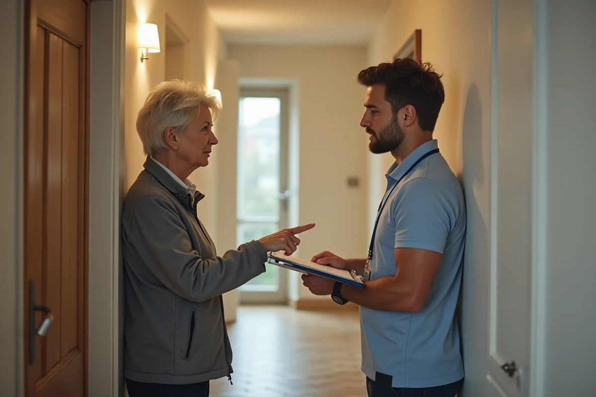 Visite à domicile d'un travailleur social pour évaluer la situation d'une personne vulnérable en danger